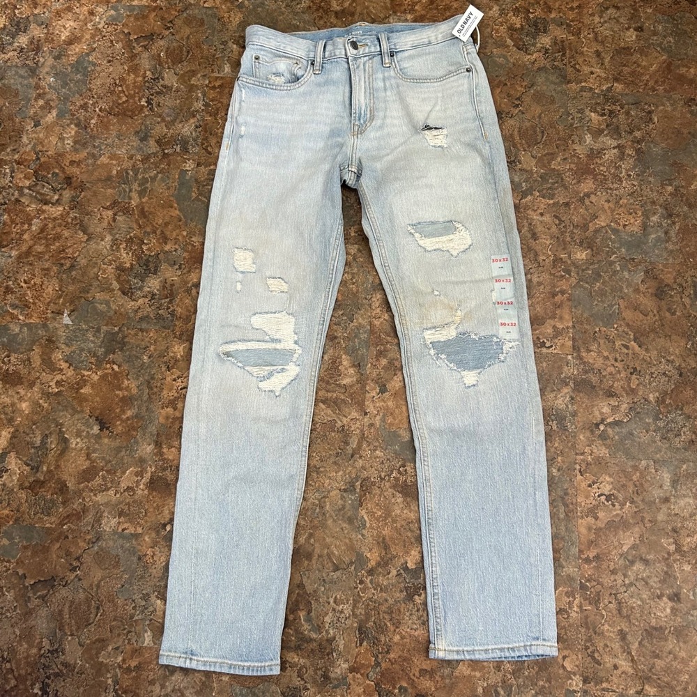 Old Navy Slim Distressed Jeans Men Size 30 X 32 Light Wash Blue Denim Jean Pants